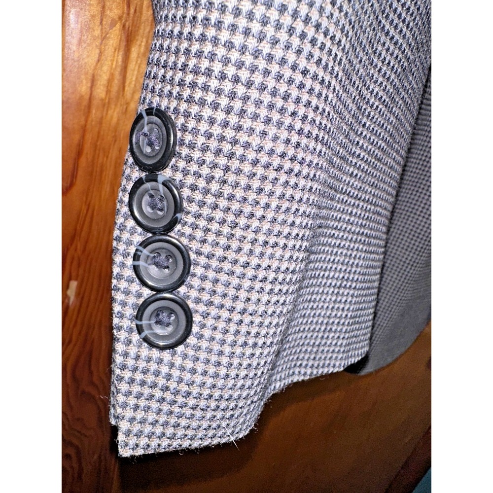 Oscar de la Renta Men's Vintage 46L Brown‎ Beige Houndstooth Wool Blazer - Picture 3 of 8